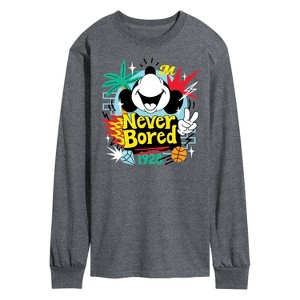 Men's - Disney - Mickey Mouse Never Bored Long Sleeve Graphic T-Shirt - 1 of 4