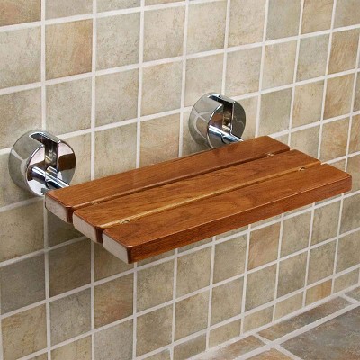 20" Teak Wood Folding Wall Mounted Shower Seat with Stainless Steel Hardware