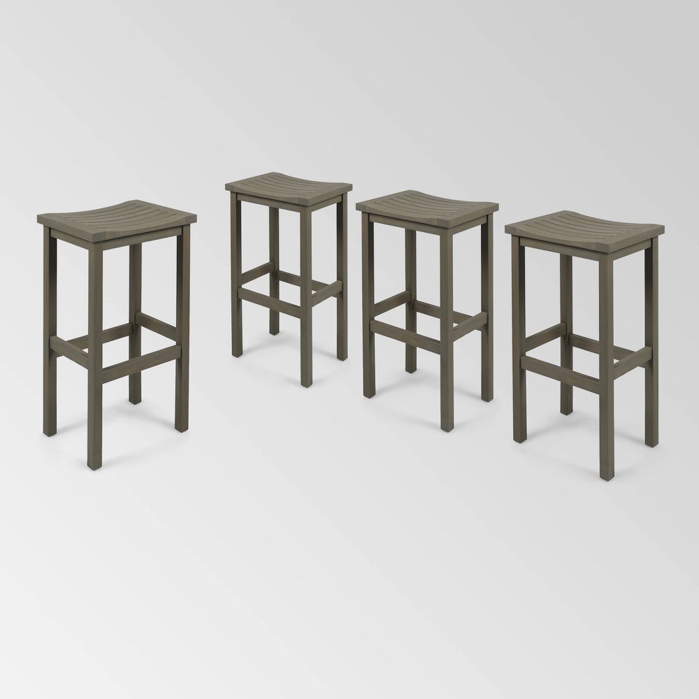 Photos - Chair Caribbean 4pK Acacia Wood Barstools Gray - Christopher Knight Home