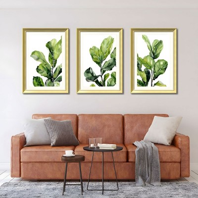 FONTOI Plants Wall Art Set of 3 Green Leaf Prints with Wood Picture Frame, Wall Decor Living Room Modern Decor for Office, Green 20"* 28"*1.2"