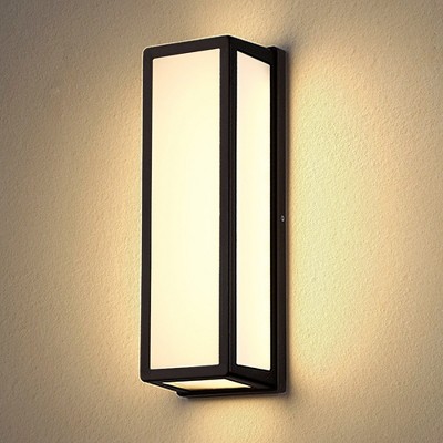 YANSUN 15.7 in. Black Cylinder Modern Integrated LED Indoor/Outdoor Porch Light Wall Lantern Sconce with White Shade