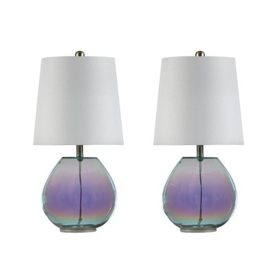19.5" Iridescent Green Glass Table Lamp with White Shade