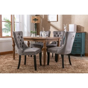 VASIP Set of 2 Modern Tufted Velvet Dining Chairs with Wood Legs & Nailhead Trim – for Kitchen, Living Room - 1 of 4