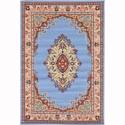 Elegant Medallion 6' x 9' Light Blue Synthetic Area Rug