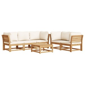 vidaXL Patio Lounge Set with Cushions - 6 Piece Solid Acacia Wood Garden Furniture - Brown/Cream - 1 of 4