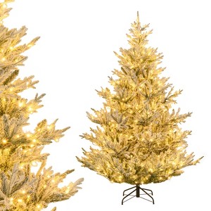 Costway 6/7/8 FT Artificial Christmas Tree with 762/1074/1470 Flocked Branch Tips, 340/450/580 Warm White LED Lights - 1 of 1