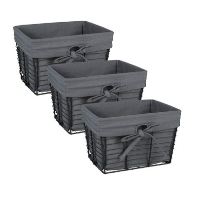 Medium Vintage Grey Wire Grey Liner Basket Set/3
