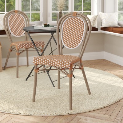 Brown and White Wicker Rattan Outdoor Bistro Chair