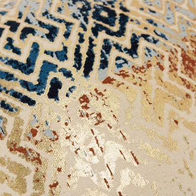 20" Vintage Gold and Blue Geometric Square Throw Pillow