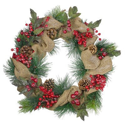 Northlight 18" Unlit Snow Dusted with Berries and Pine Cones Artificial Christmas Wreath