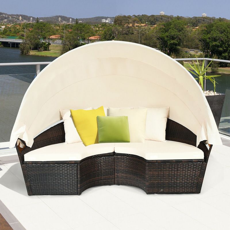 Costway Patio Rattan Daybed Cushioned Sofa Adjustable Table Top Canopy W/3 Pillows, 2 of 8