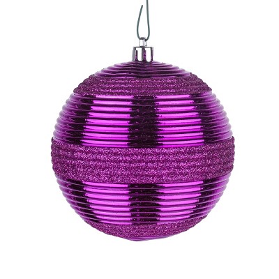 Purple Glitter Ribbed Shatterproof Ball Ornaments, Set of 4