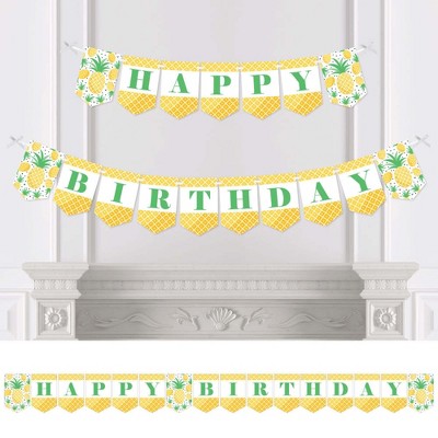 Big Dot of Happiness Tropical Pineapple - Summer Birthday Party Bunting Banner - Birthday Party Decorations - Happy Birthday