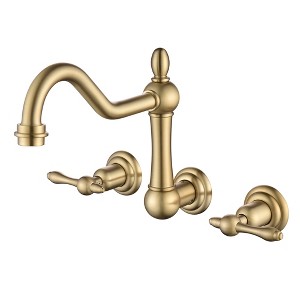 Sumerain Vintage Wall Mount Tub Faucet, 8 Inches Center 3 Hole 2 Handle Bathtub Filler Brushed Gold - 1 of 4