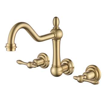 Sumerain Vintage Wall Mount Tub Faucet, 8 Inches Center 3 Hole 2 Handle Bathtub Filler Brushed Gold