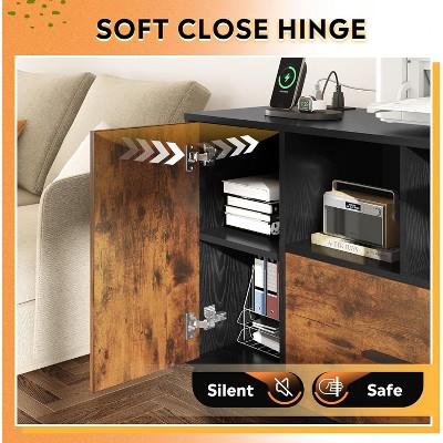 Rustic Brown Wood Rolling File Cabinet with Charging Station and Lock