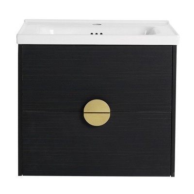 24 Inch Wall-Mounted Bathroom Vanity with Sink Storage Drawers Plywood Floating Vanity Wall Mount Bathroom Cabinet for Garage Bathroom Garden