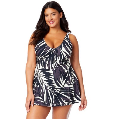 Women's Plus Size Palm Chic Surplice Twist Skirted Swimdress