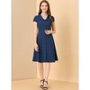 Allegra K Women's Short Sleeve Cotton Work Collar Midi Button Down A Line Dresses - 3 of 4