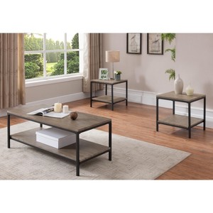 Kings Brand Furniture Helder 3 Piece Gray Finish Wood/Black Metal Frame Occasional Table Set, Coffee Table & 2 End Table - 1 of 1