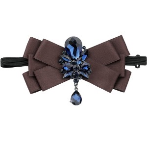 INSPIRE CHIC Women's Satin with Blue Rhinestone Bow Tie One Size Dark Brown - 1 of 4