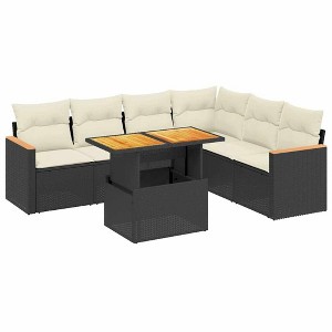 vidaXL Garden Sofa Set Black with Cream White Cushions - 1 of 4