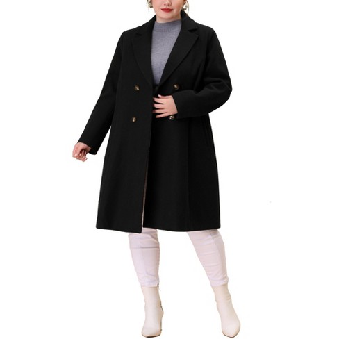 Agnes Orinda Women's Plus Size Notched Lapel Single Breasted Winter Long  Pea Coat Dark Blue 1X