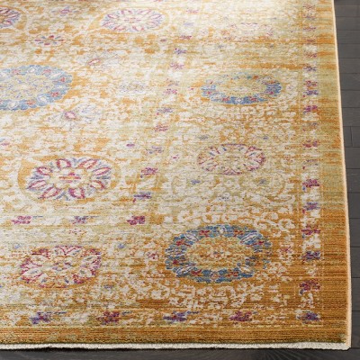 Gold and Ivory Floral Motif Rectangular Area Rug 5' x 7'