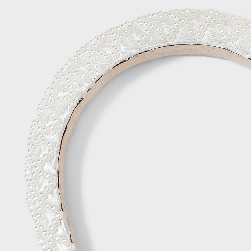 White Pearl Criss Cross Padded Headband - White, 3 of 4