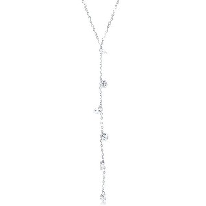 Bella Silver Sterling Silver Hanging CZs Lariat 'Y' Necklace - Rhodium Plated - Silver - 16+2 Inch - 1 of 2