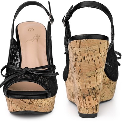 Perphy Women's Platform Heels Lace Bow Decor Slingback Wedge Sandals - image 2