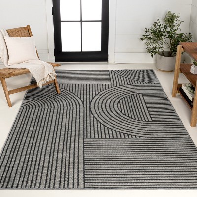 JONATHAN Y Zephyr Mid-Century Modern Arch Stripe Reversible Machine-Washable Indoor/Outdoor Area Rug