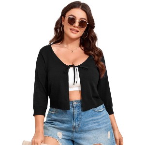 Whizmax Women's Shrug Sweaters Tie Front 3/4 Sleeve Rib Knit Bolero Open Front Cardigan - 1 of 4