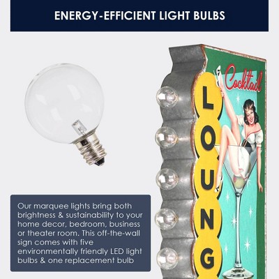 Vintage Metal LED Cocktail Lounge Happy Hour Sign with Galvanized Finish