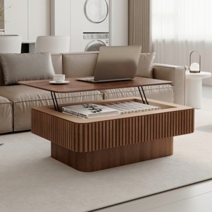 38.6" Lift-Top Fluted Coffee Table with Storage,Adjustable Height Solid Wood Veneer Modern Living Room Table-Baofuwish - 1 of 4
