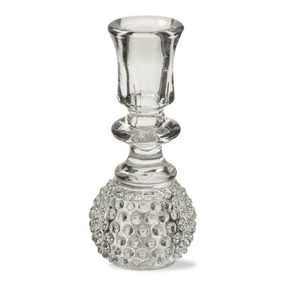 TAG Hobnail Glass Tealight & Taper Candle Holder - 7" H, Clear, Perfect for Christmas Decor, Easy to Clean