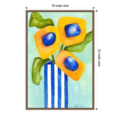 Yellow and Blue Floral Beaded Framed Canvas Wall Art