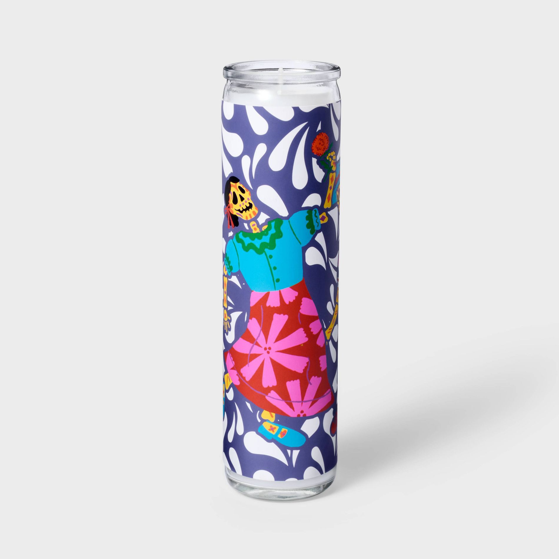 Dia de Muertos Glass Pillar Jar Candle 10oz
