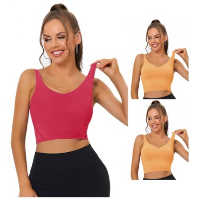 Allegra K Women's Workout Fitness Longline Wireless Padded Sports Bras Multicolored