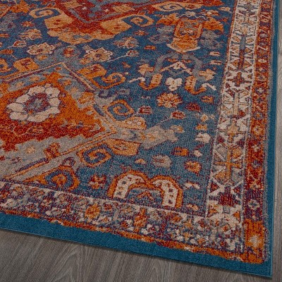 Elegant Blue 5' x 7' Moroccan Floral Synthetic Area Rug