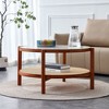 CENGHU Modern Simple Round Double-Layer Coffee Table, Solid Wood Glass Desktop Tea Table Rattan Woven, Side Table for Living Room, Walnut - 3 of 4