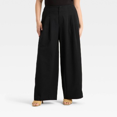 Women's High-Rise Relaxed Fit Wide Leg Pleated Linen Trousers - Future Collective