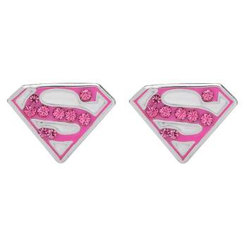 DC Comics Womens Superman Sterling Silver Crystal Rose Earrings