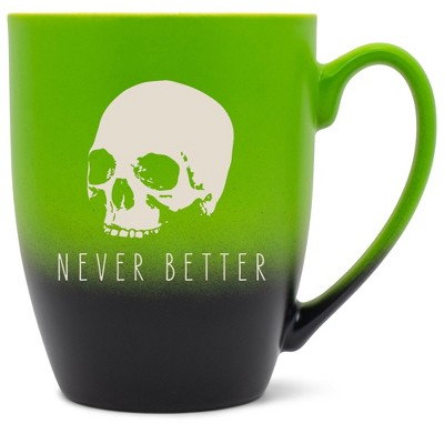 100 North Skull 10 Ounce Green and Black Two Toned Ombre, Comfortably Fits Your Hands, Ceramic Tea Coffee Cup Mug, Never Better