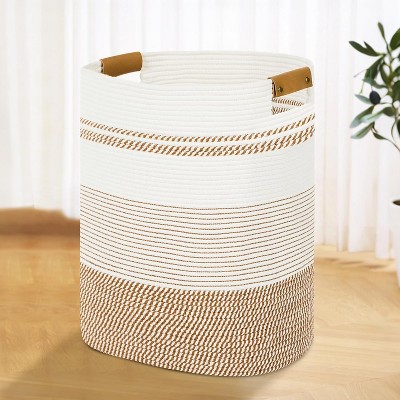 Laundry Hamper - 85L Large Laundry Basket with Leather Handles, Decorative Storage Basket for Blankets