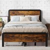 Industrial Wood & Metal Platform Bed Frame, Rustic Brown, 1000lb Capacity, Underbed Storage - 2 of 4