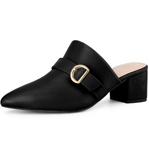 BLISSFUL STEP Women's Pointed Toe Slip on Chunky Heel Mules - 1 of 3