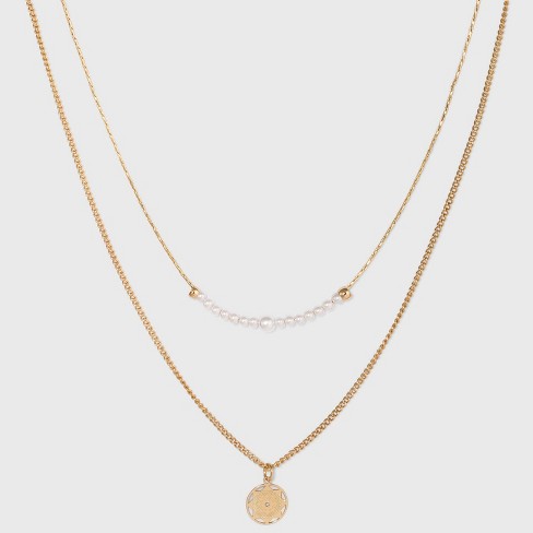 Filigree Disc With Layered Glitter Gold Target Day™ Necklace - A : New