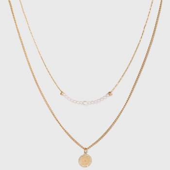 Filigree Disc with Glitter Layered Necklace - A New Day™ Gold