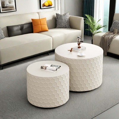 NicBex Modern Round Nesting Coffee Table Set of 2 with Honeycomb Design for Living Room and Bedroom